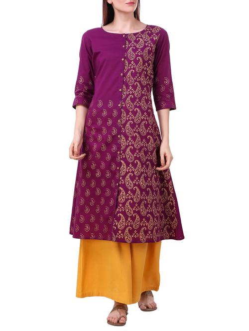 a-line hand block kurta - 15312602 - Standard Image - 1