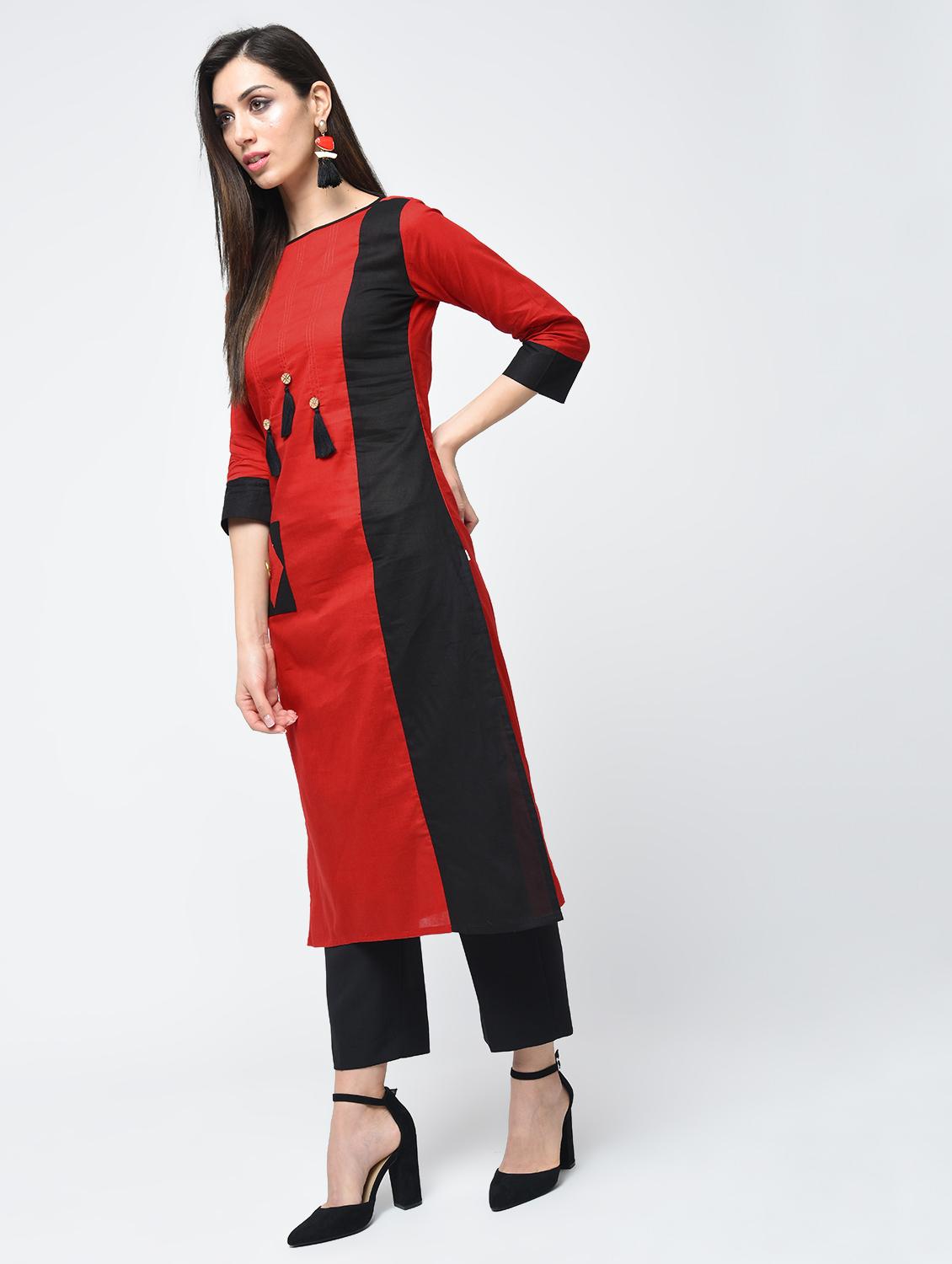 color block straight kurta - 15312887 - Zoom Image - 2