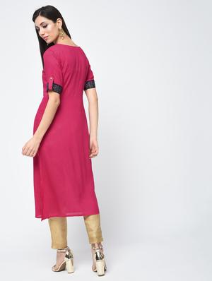 block printed straight kurta - 15312997 - Standard Image - 3