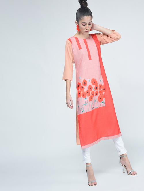 floral pink kurta - 15314403 - Standard Image - 1