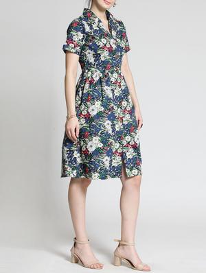 a-line floral button down dress - 15315478 - Standard Image - 2