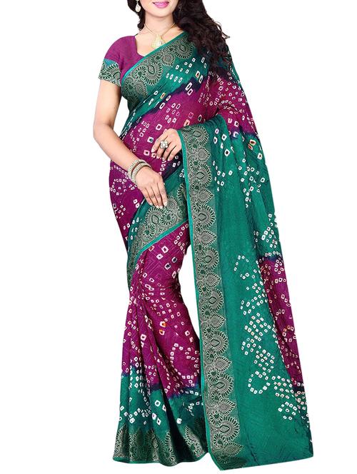 tie & dye contrast border bandhani saree with blouse - 15315511 - Standard Image - 1