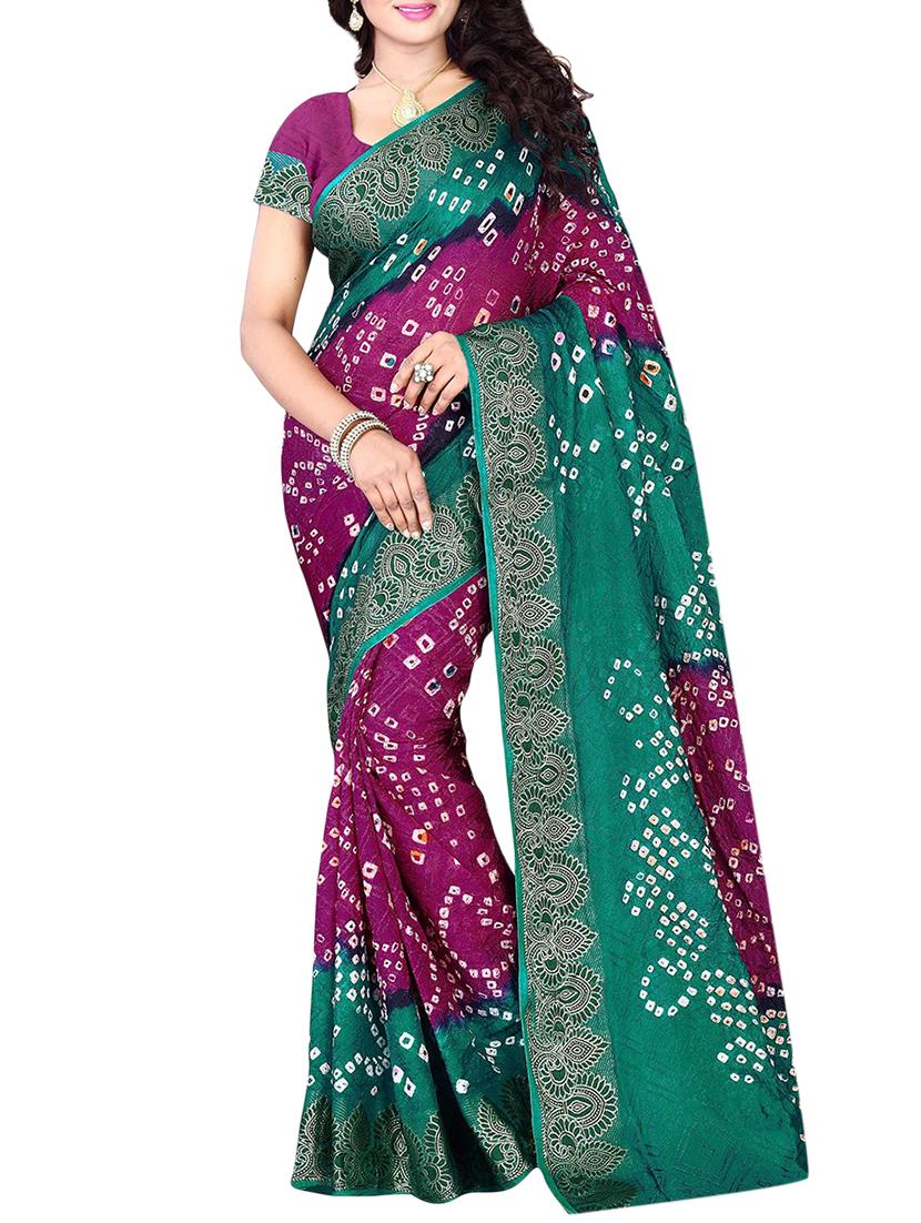 tie & dye contrast border bandhani saree with blouse - 15315511 - Zoom Image - 1