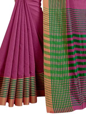 stripe bordered saree with blouse - 15315852 - Standard Image - 2