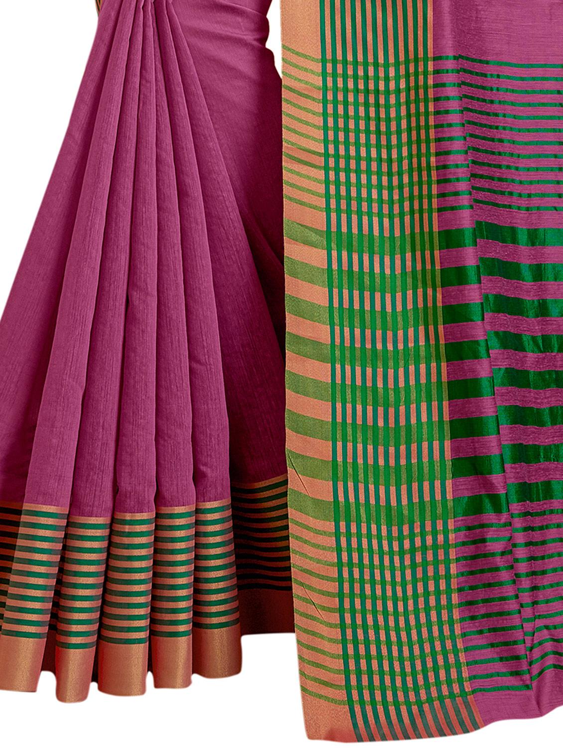 stripe bordered saree with blouse - 15315852 - Zoom Image - 2