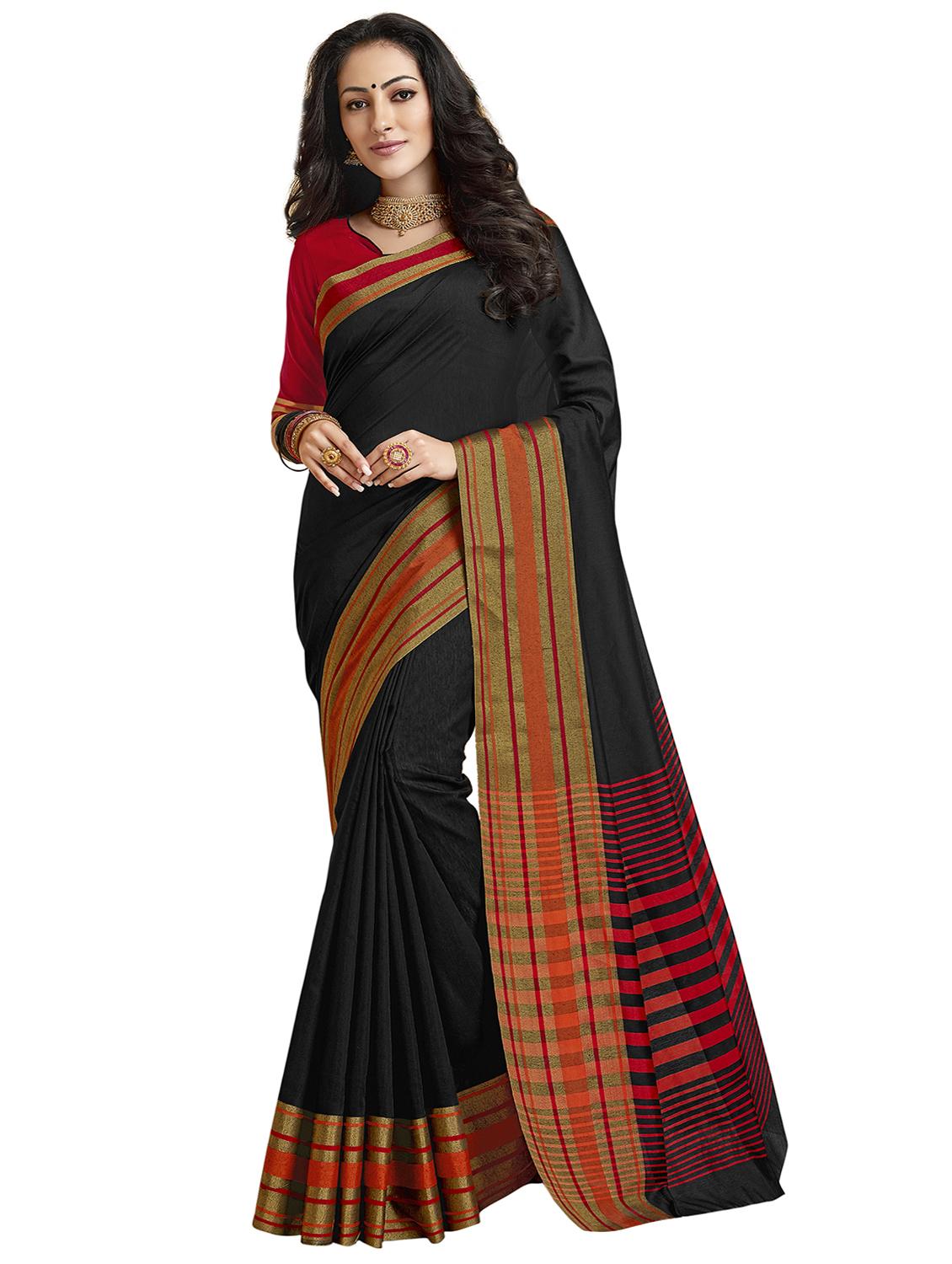 stripe bordered saree with blouse - 15315853 - Zoom Image - 1