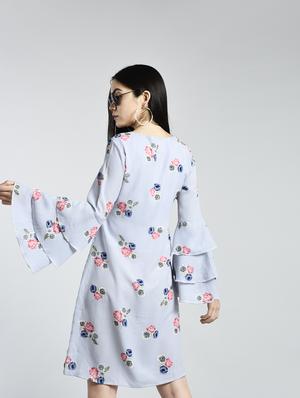 layered bell sleeved floral shift dress - 15316359 - Standard Image - 2