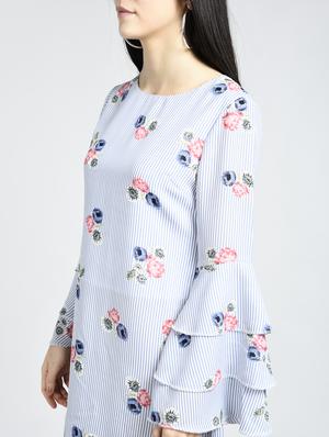 layered bell sleeved floral shift dress - 15316359 - Standard Image - 3