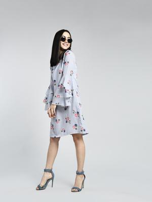 layered bell sleeved floral shift dress - 15316359 - Standard Image - 4