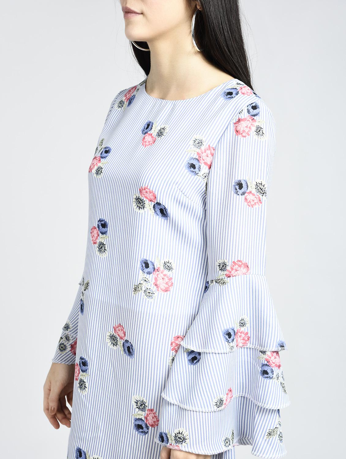 layered bell sleeved floral shift dress - 15316359 - Zoom Image - 3