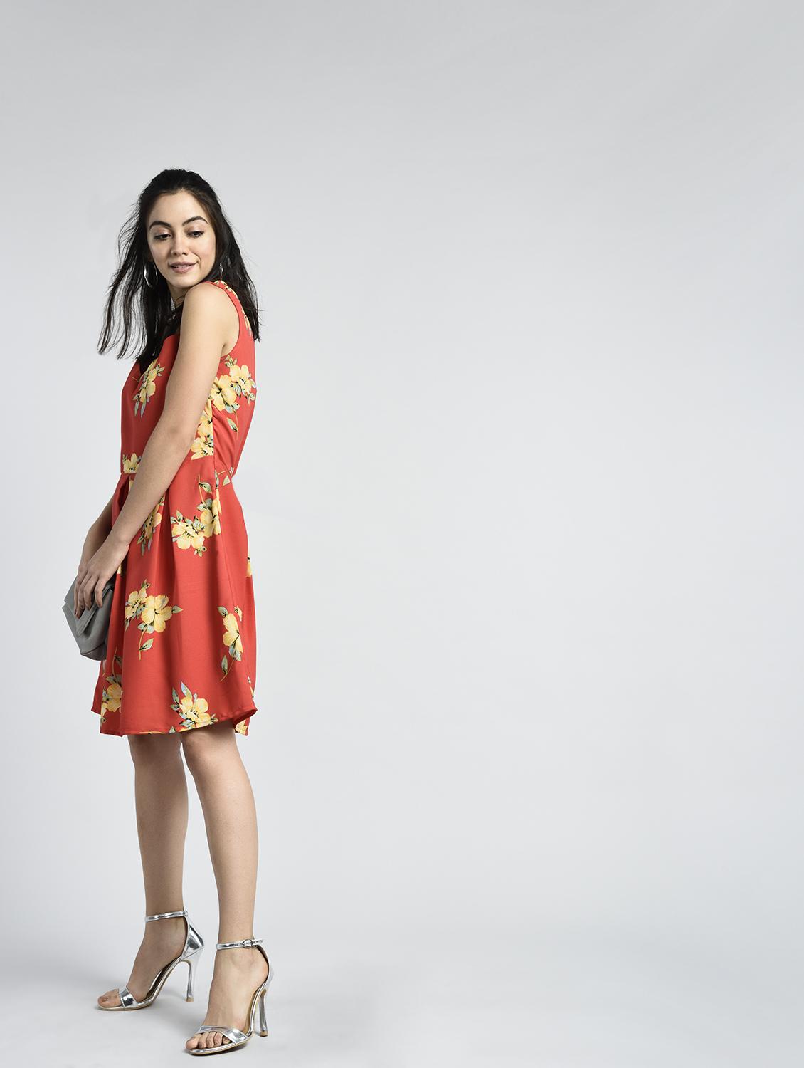 mesh yoke floral pleated dress - 15316366 - Zoom Image - 1