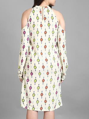 ikat print cold shoulder shift dress - 15316742 - Standard Image - 3