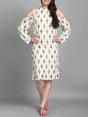 ikat print cold shoulder shift dress - 15316742 - Standard Image - 4