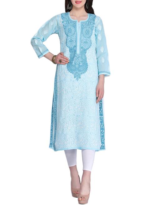 straight chikankari kurta - 15318317 - Standard Image - 1