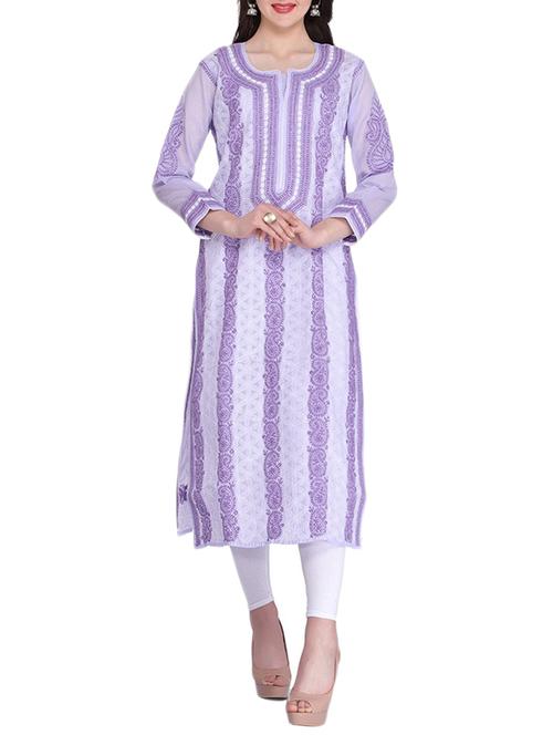 straight chikankari kurta - 15318324 - Standard Image - 1