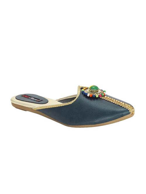 navy faux leather slip on jutis & mojaris - 15318642 - Standard Image - 1