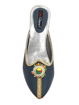 navy faux leather slip on jutis & mojaris - 15318642 - Standard Image - 4