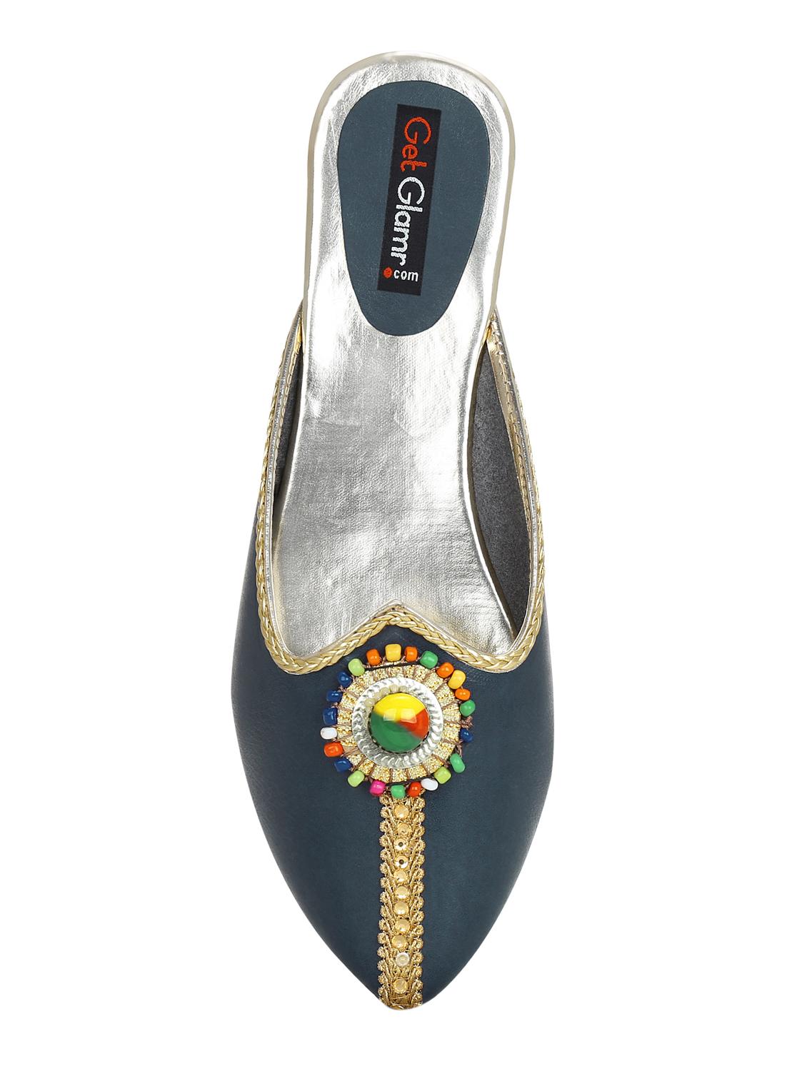 navy faux leather slip on jutis & mojaris - 15318642 - Zoom Image - 4