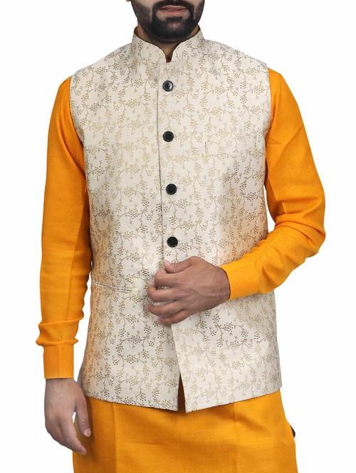 beige silk nehru jacket - 15318808 - Standard Image - 1