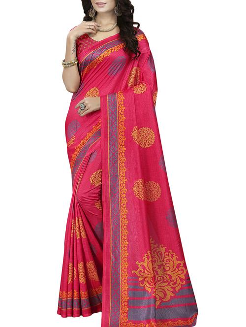 contrast bordered printed saree with blouse - 15319304 - Standard Image - 1
