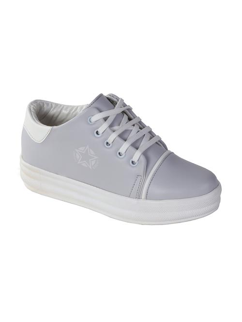 grey faux leather laceup sneakers - 15320174 - Standard Image - 1