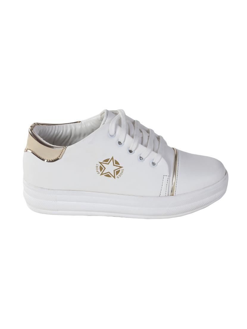 white faux leather laceup sneakers - 15320175 - Zoom Image - 2