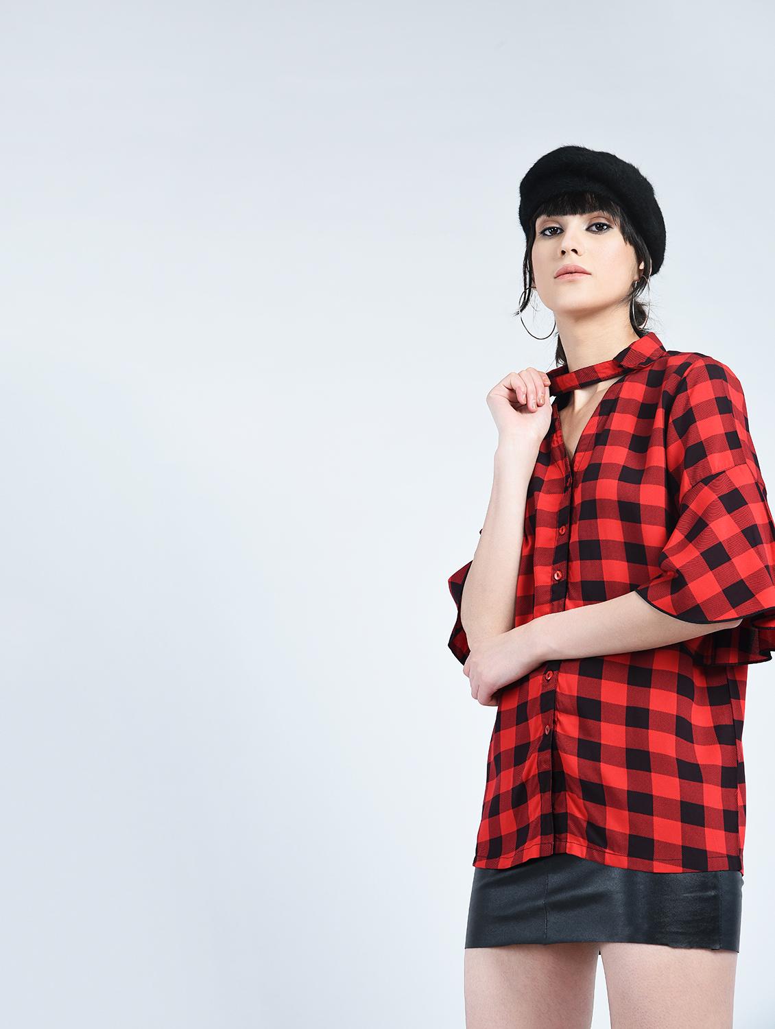 checkered choker neck top - 15320386 - Zoom Image - 1