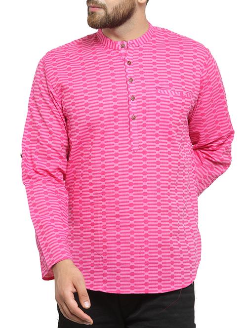 pink cotton short kurta - 15321742 - Standard Image - 1