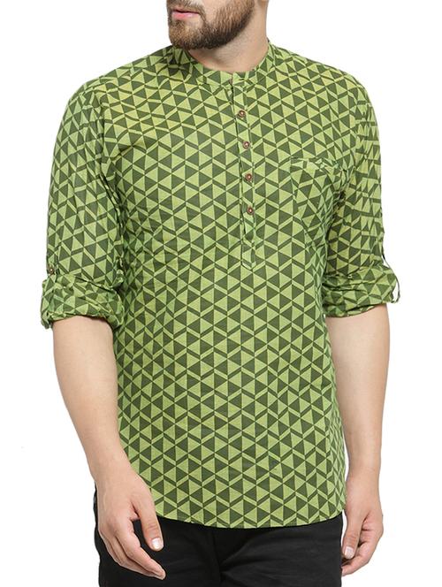 green cotton short kurta - 15321747 - Standard Image - 1