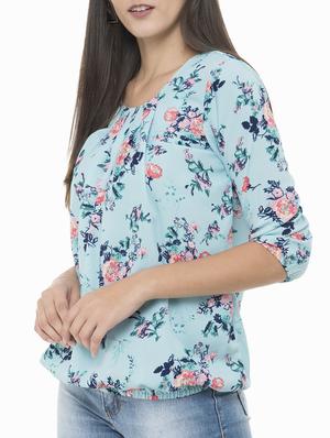 pleated front floral blouson top - 15322516 - Standard Image - 2