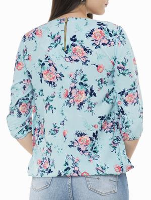 pleated front floral blouson top - 15322516 - Standard Image - 3