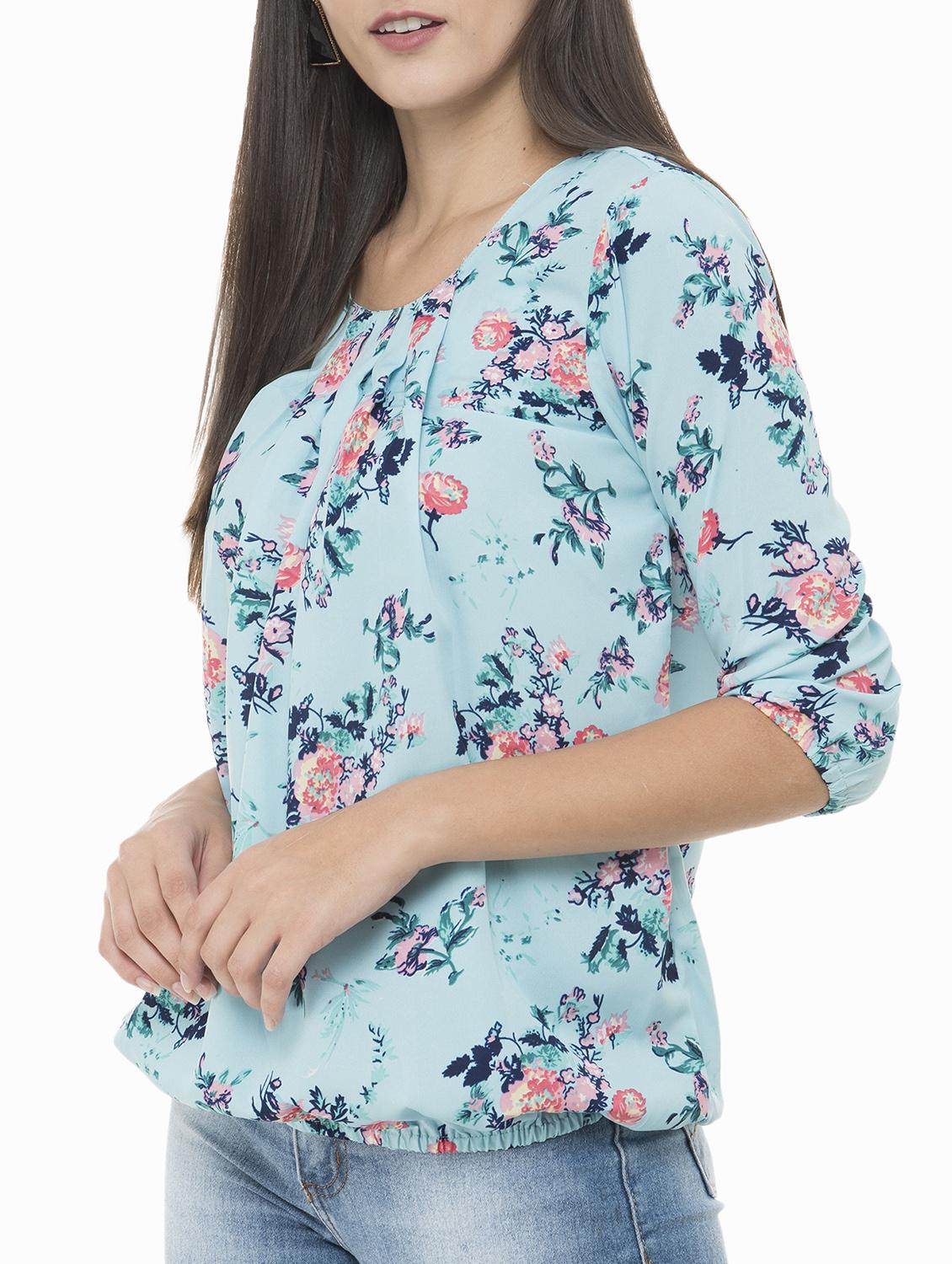 pleated front floral blouson top - 15322516 - Zoom Image - 2