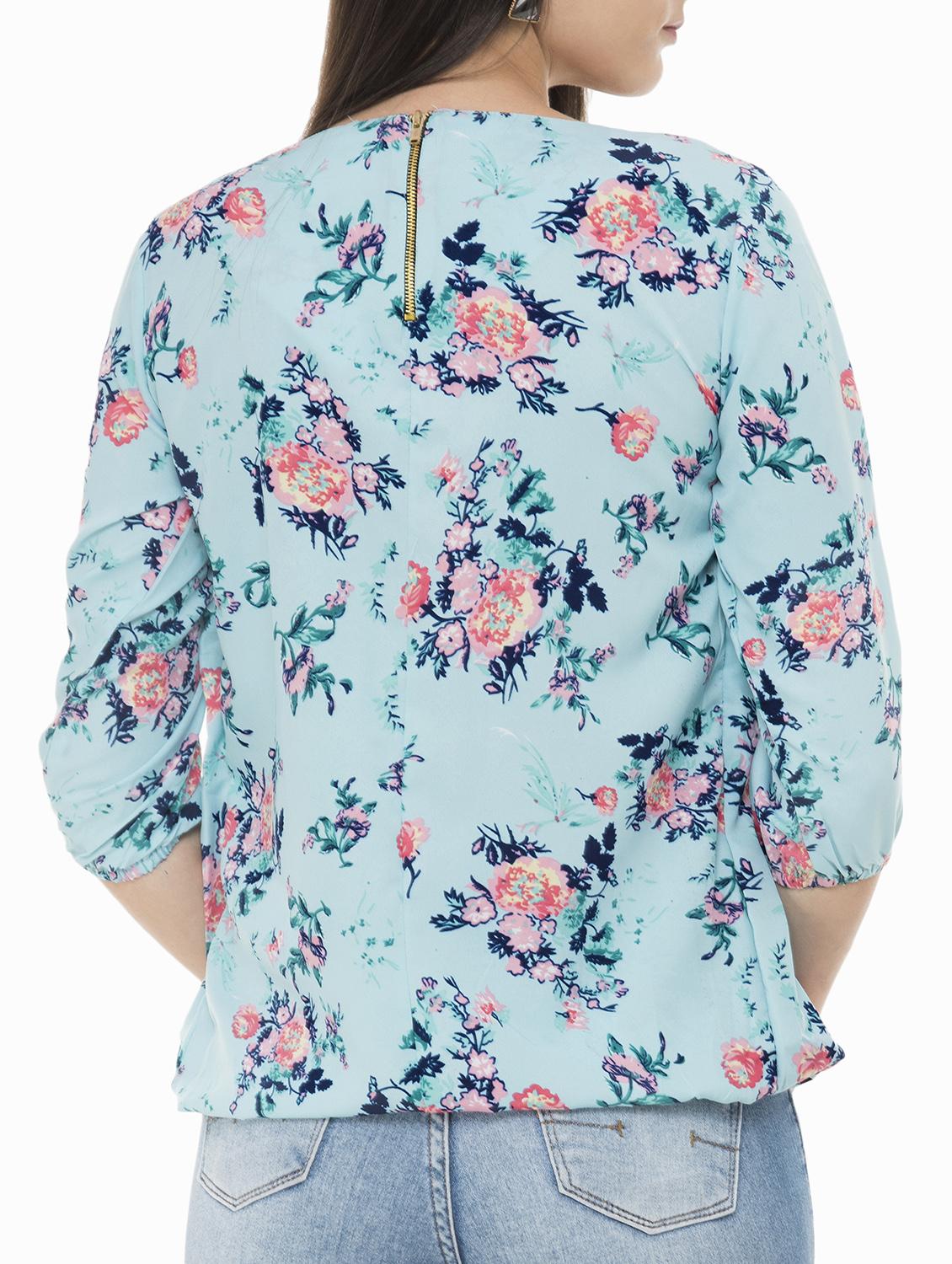 pleated front floral blouson top - 15322516 - Zoom Image - 3