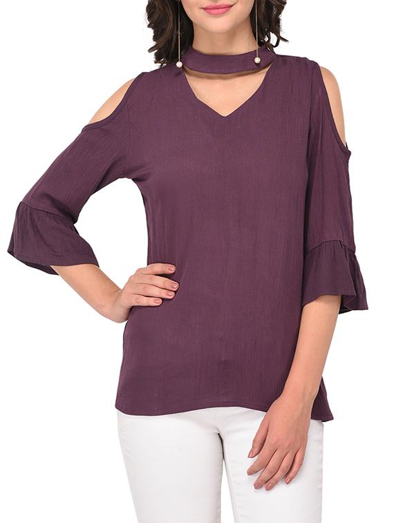 choker neck cold-shoulder top - 15323414 - Zoom Image - 1