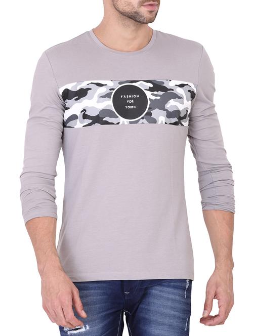 grey cotton chest print tshirt - 15323471 - Very Small Image - 1
