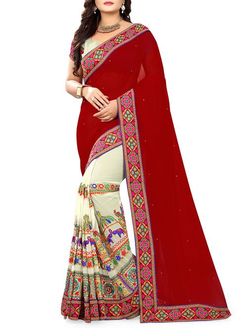 embroidered half and half saree with blouse - 15324293 - Standard Image - 1
