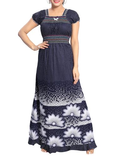 Smocking detail printed nightwear gown - 15325233 - Very Small Image - 1