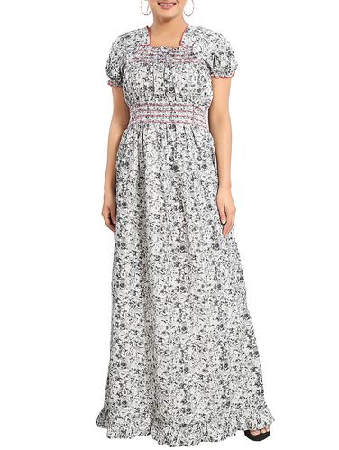 Smocking detail printed nightwear gown - 15325268 - Very Small Image - 1