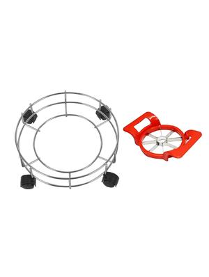 cutter + Stainless Steel Cylinder Trolley With Wheels | Gas Trolly / Lpg Cylinder Stand - 15326008 - Standard Image - 1