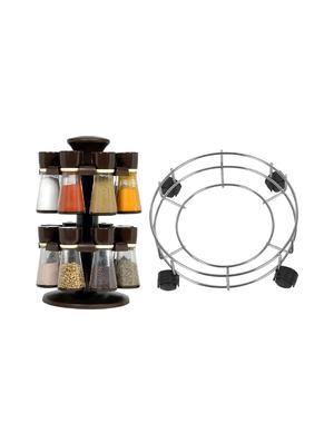 Stainless Steel Cylinder Trolley With Wheel + 1pc 16 jar revolving masala rack spice rack - 15326018 - Standard Image - 1
