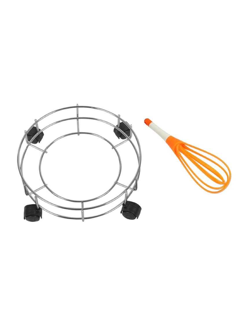 Stainless Steel Cylinder Trolley With Wheel + 1pc egg beater buttermilk whisk - 15326021 - Zoom Image - 1