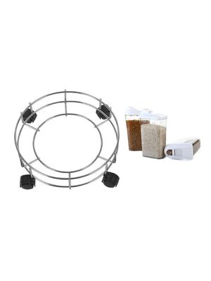 Stainless Steel Cylinder Trolley With Wheel + 3 pcs (1100 ml) easy flow food storage - 15326022 - Standard Image - 1