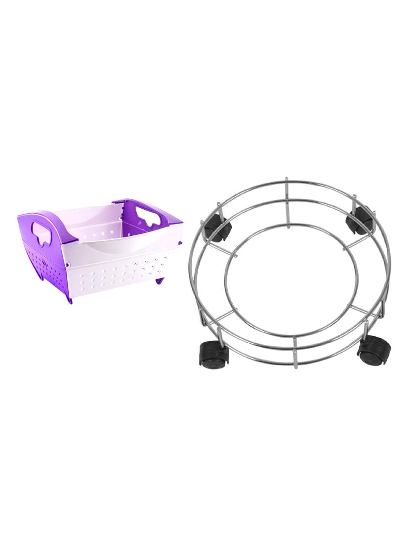 Stainless Steel Cylinder Trolley With Wheel + 1pc vegetable fruit basket stariner - 15326032 - Zoom Image - 1