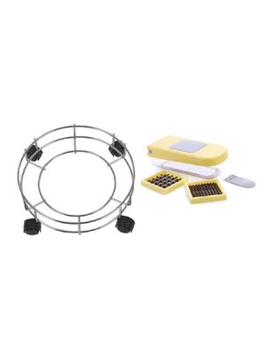 Stainless Steel Cylinder Trolley With Wheel + 1pc 2 in 1 compact chopper with clining tool for vegetable and fruit - 15326033 - Standard Image - 1
