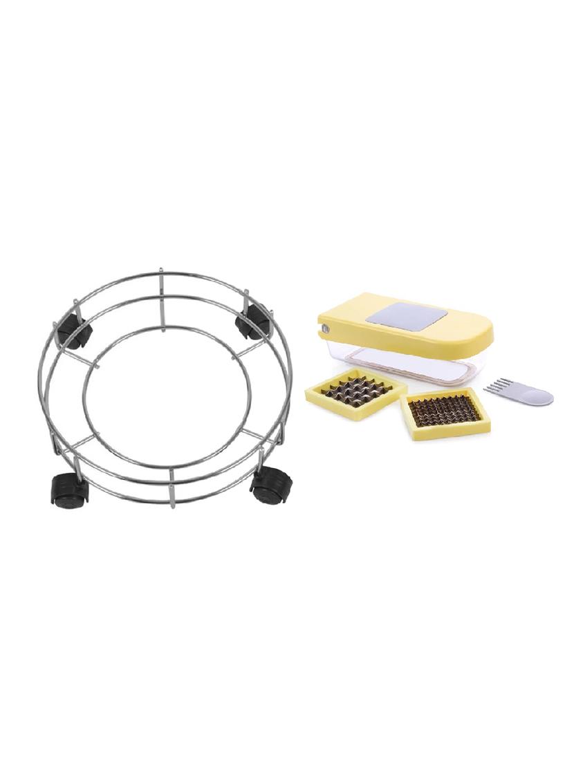 Stainless Steel Cylinder Trolley With Wheel + 1pc 2 in 1 compact chopper with clining tool for vegetable and fruit - 15326033 - Zoom Image - 1