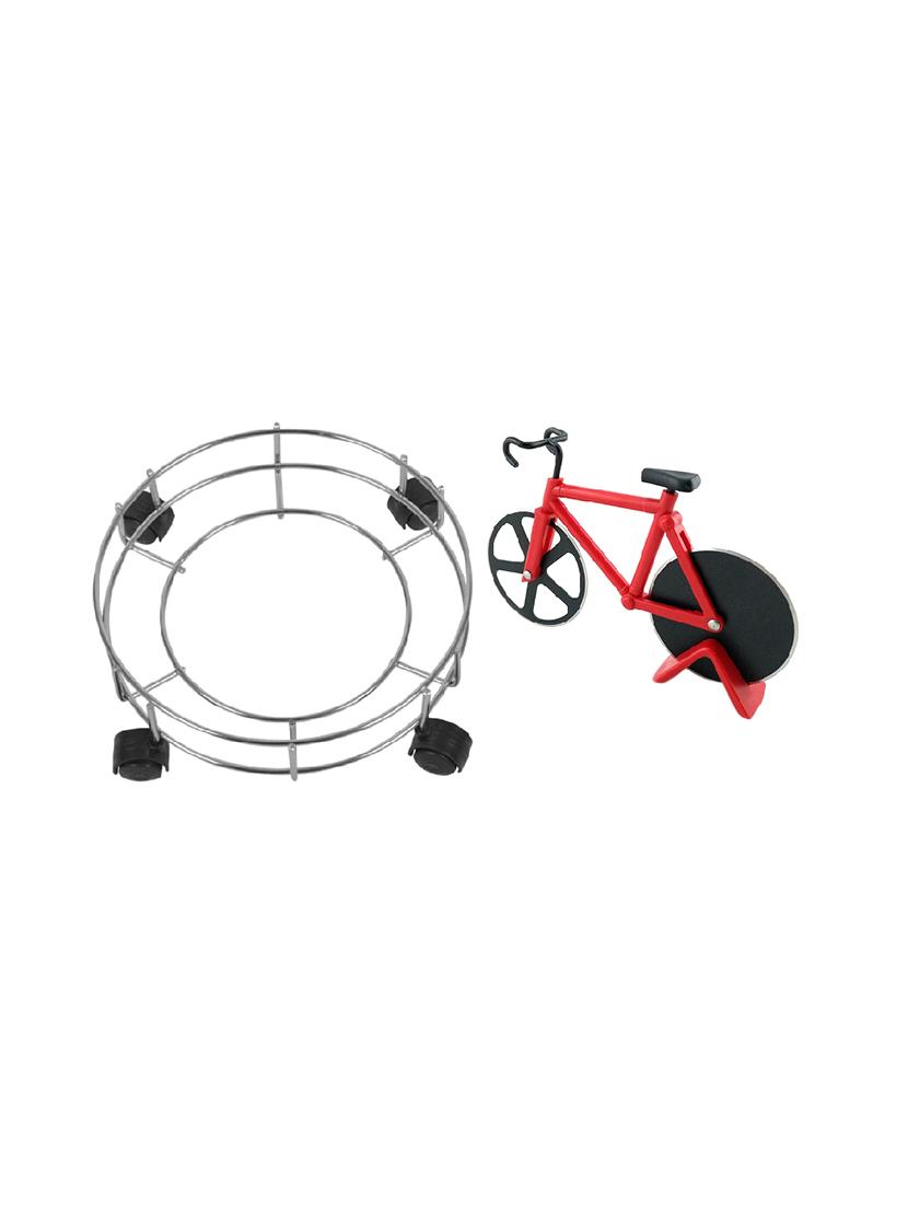 Stainless Steel Cylinder Trolley With Wheel + 1pc cycle type pizza doza cutter - 15326034 - Zoom Image - 1