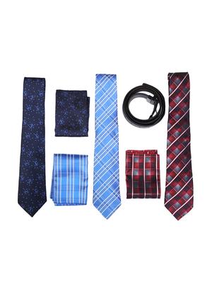 multi colored micro fiber tie with pocket square and belt - 15326424 - Standard Image - 1