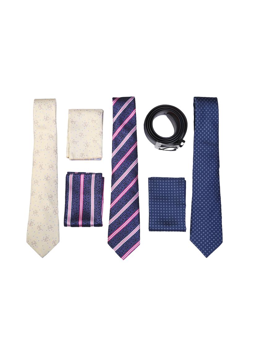 multi colored micro fiber tie with pocket square and belt - 15326425 - Zoom Image - 1