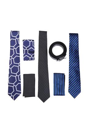 blue tie with belt and pocket square - 15326427 - Standard Image - 1