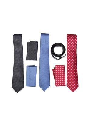 multi colored micro fiber tie with pocket square and belt - 15326433 - Standard Image - 1